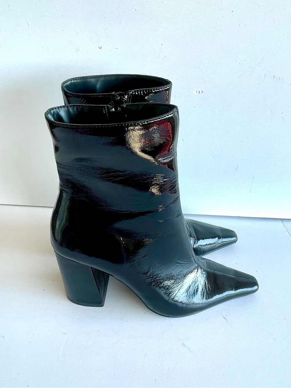 Steve Madden Zoe ankle boots block heel black patent leather Size 9 M - Picture 3 of 9